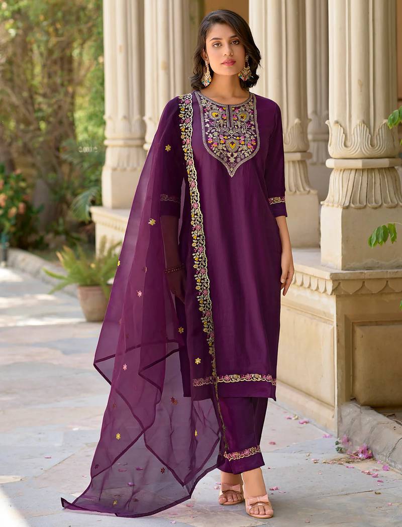 purple fancy viscose rayon kurta set