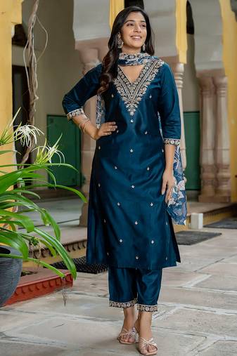 teal fancy viscose rayon kurta set