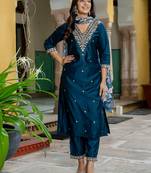 teal fancy viscose rayon kurta set