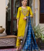 yellow fancy viscose rayon kurta set