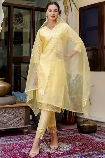 yellow fancy viscose kurta set