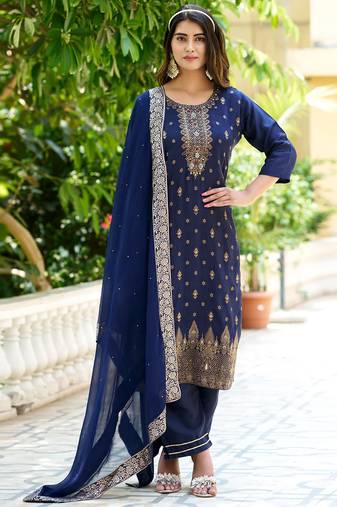 navy-blue fancy viscose rayon kurta set