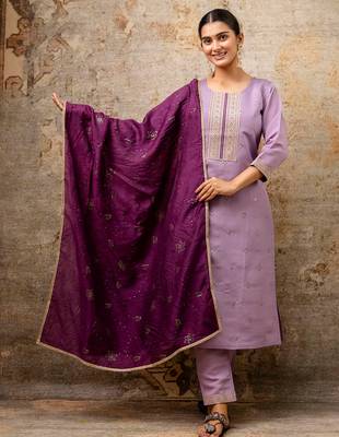 lavender fancy silk blend kurta set 3