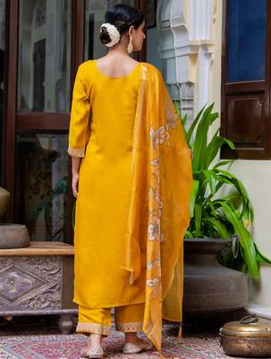 mustard fancy viscose kurta set 4