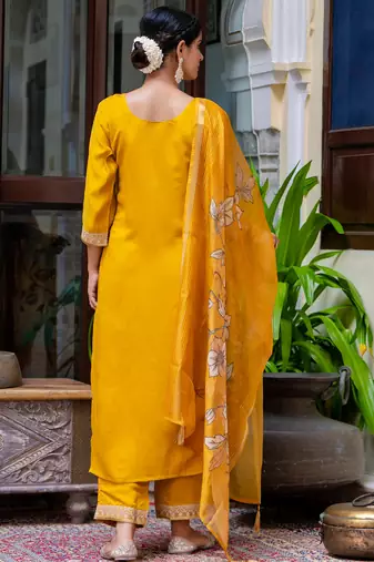 mustard fancy viscose kurta set
