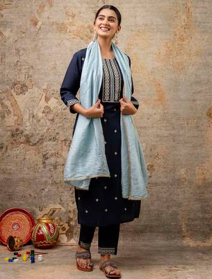 blue fancy silk blend kurta set 3
