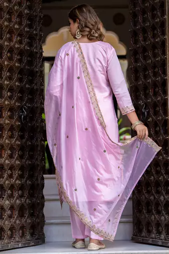 light-pink fancy silk blend kurta set