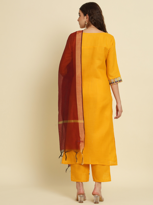 yellow fancy silk blend kurta set 4