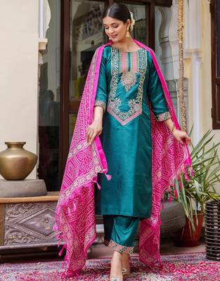 royal-blue fancy silk blend kurta set 2