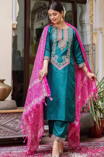 royal-blue fancy silk blend kurta set