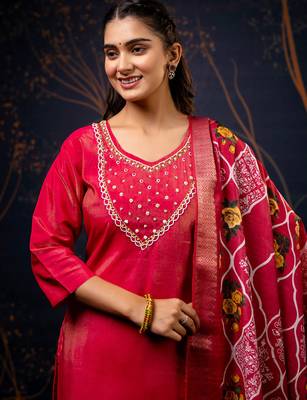 pink fancy silk kurta set 4