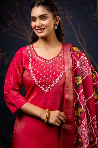 pink fancy silk kurta set