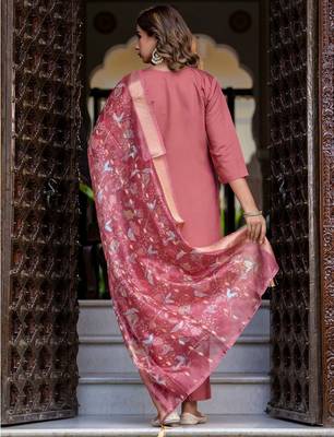 coral fancy silk blend kurta set 4