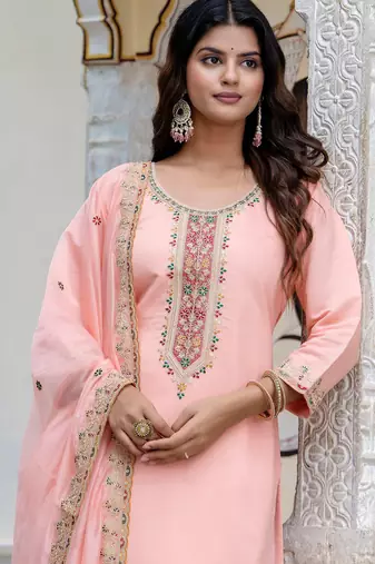 peach fancy silk blend kurta set