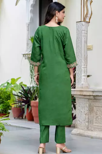 green fancy silk blend kurta set