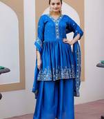 blue fancy silk kurta set