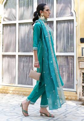 blue fancy silk blend kurta set 2