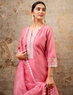 pink fancy silk blend kurta set 4