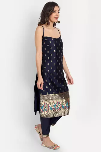 navy-blue fancy cotton silk kurta set