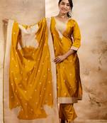 mustard fancy blended cotton kurta set