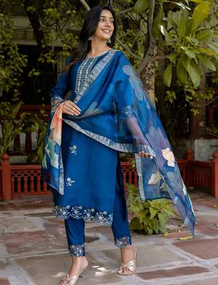 blue fancy viscose kurta set 2