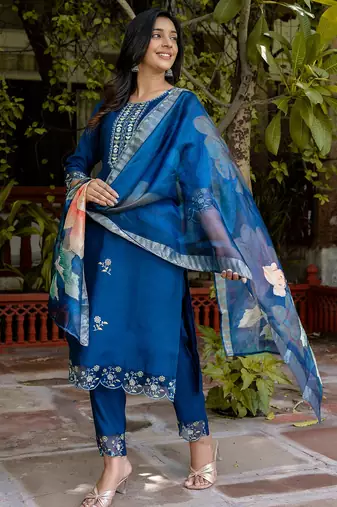 blue fancy viscose kurta set