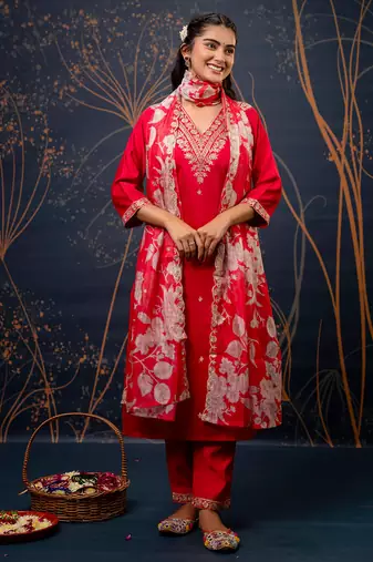 pink fancy viscose rayon kurta set