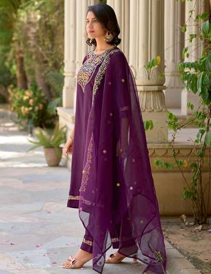 purple fancy viscose rayon kurta set 2