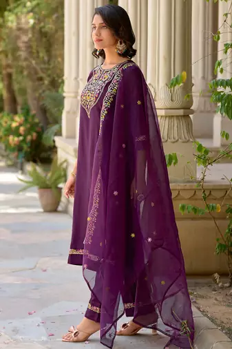 purple fancy viscose rayon kurta set