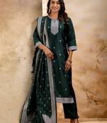 green fancy blended cotton kurta set
