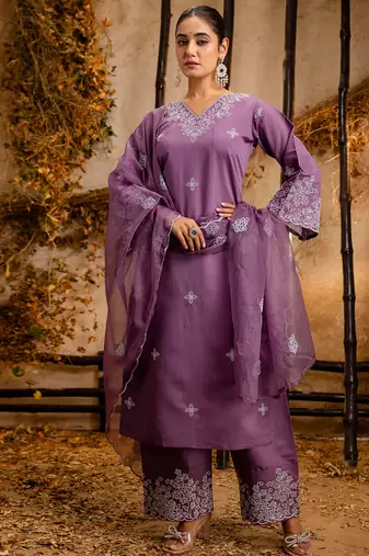 lavender fancy silk blend kurta set