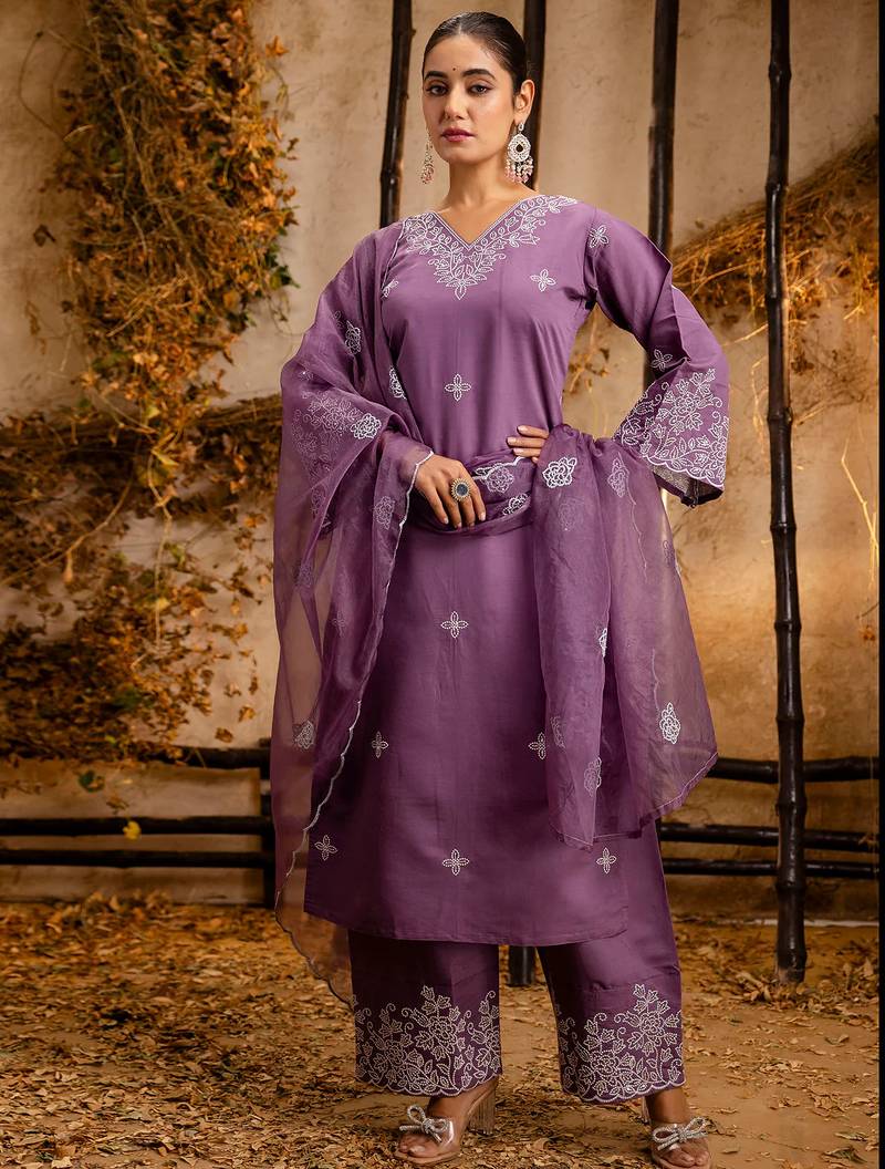 lavender fancy silk blend kurta set