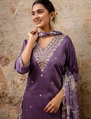 lavender fancy viscose rayon kurta set 4