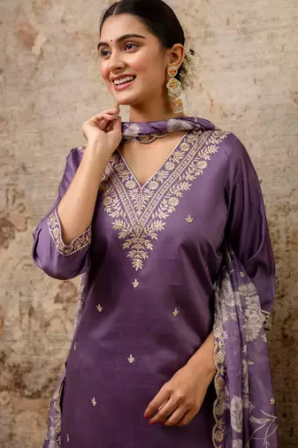 lavender fancy viscose rayon kurta set