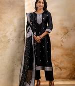 black fancy blended cotton kurta set
