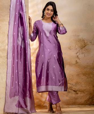 lavender fancy blended cotton kurta set 1