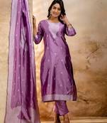 lavender fancy blended cotton kurta set