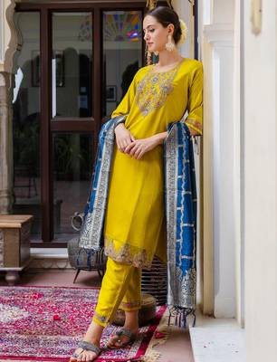 yellow fancy viscose rayon kurta set 2