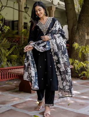 black fancy viscose rayon kurta set 2