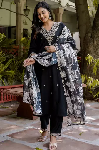 black fancy viscose rayon kurta set