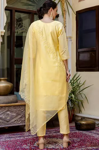 yellow fancy viscose kurta set