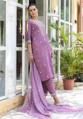 lavender fancy silk blend kurta set 2