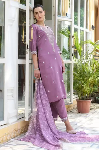 lavender fancy silk blend kurta set