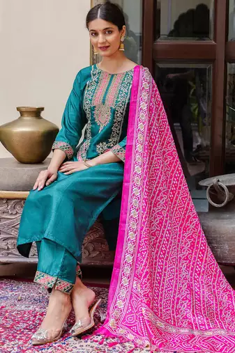 royal-blue fancy silk blend kurta set