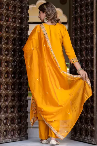mustard fancy silk blend kurta set