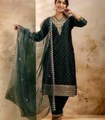 green fancy chanderi silk kurta set