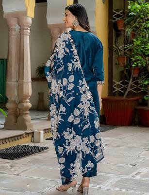 teal fancy viscose rayon kurta set 2