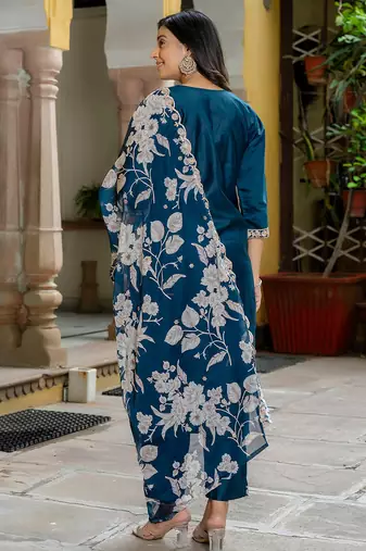 teal fancy viscose rayon kurta set