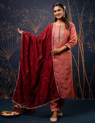 peach fancy silk blend kurta set 3