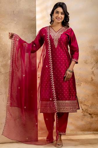 pink fancy chanderi silk kurta set